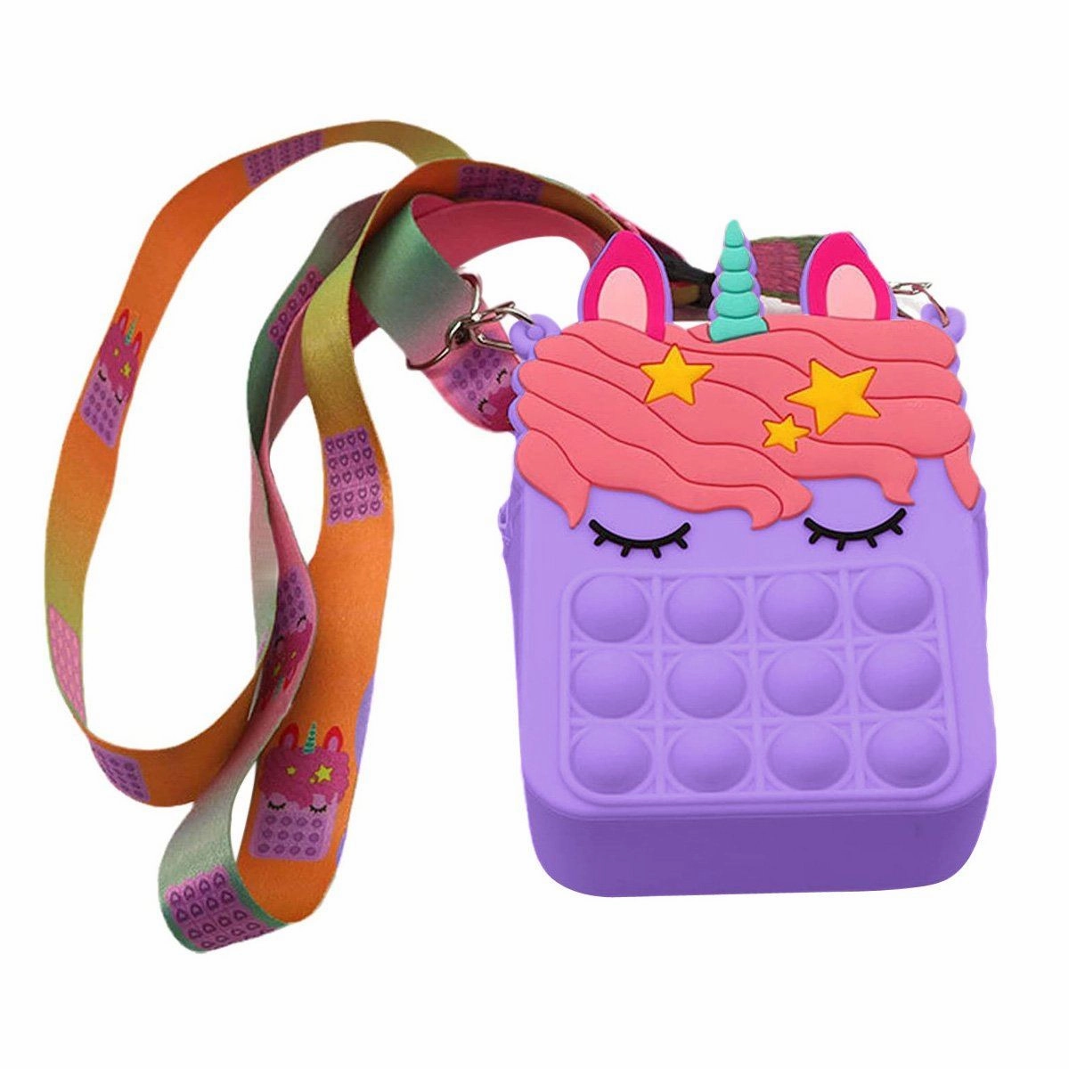 Pop-It Bubble Unicorn And Fruits Fidget Crossbody Handbag Purse