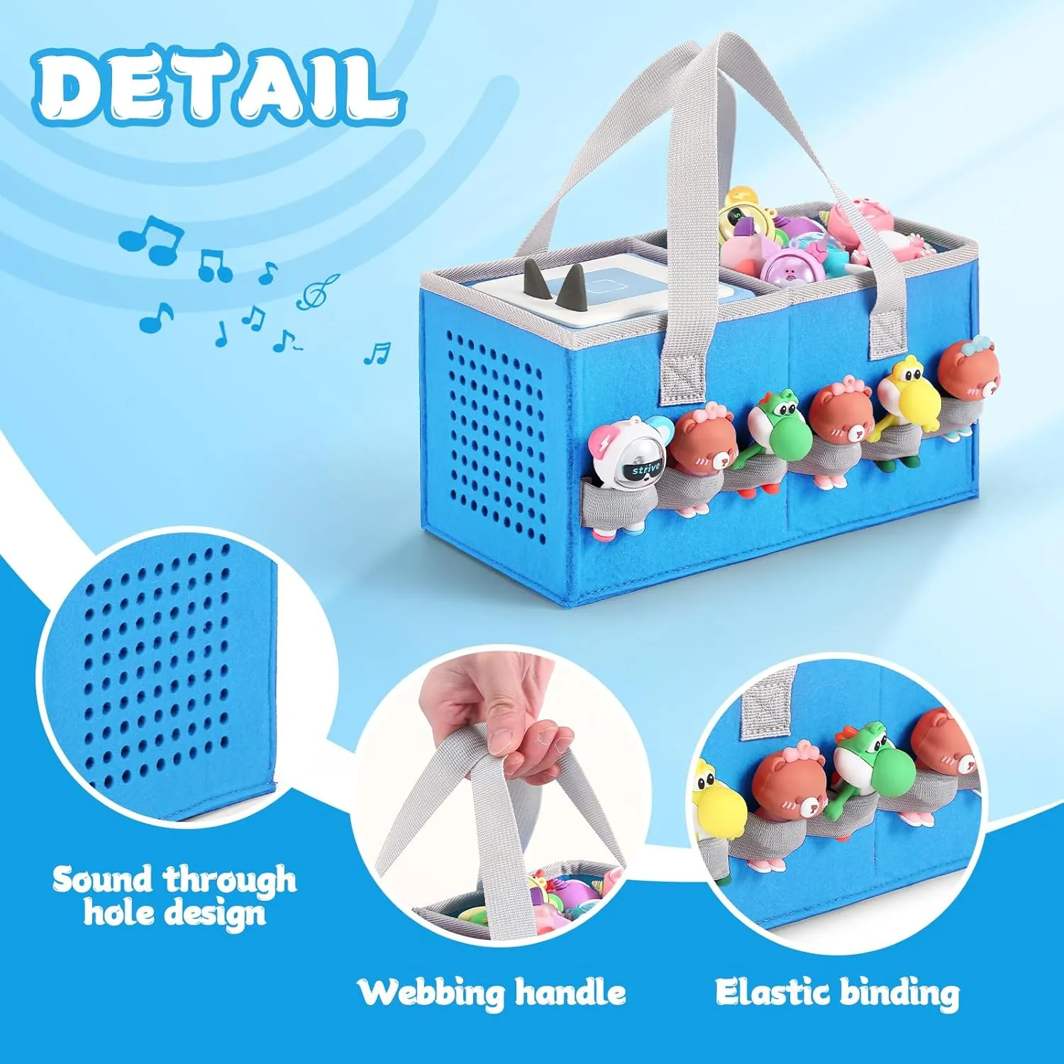 Portable Carrying Case Compatible with Toniebox Starter Set and Tonies Figurines,Travel Felt Cloth Musical Toy Folding Bag for Toniebox Accessories (Blue)