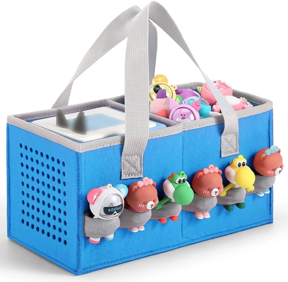 Portable Carrying Case Compatible with Toniebox Starter Set and Tonies Figurines,Travel Felt Cloth Musical Toy Folding Bag for Toniebox Accessories (Blue)