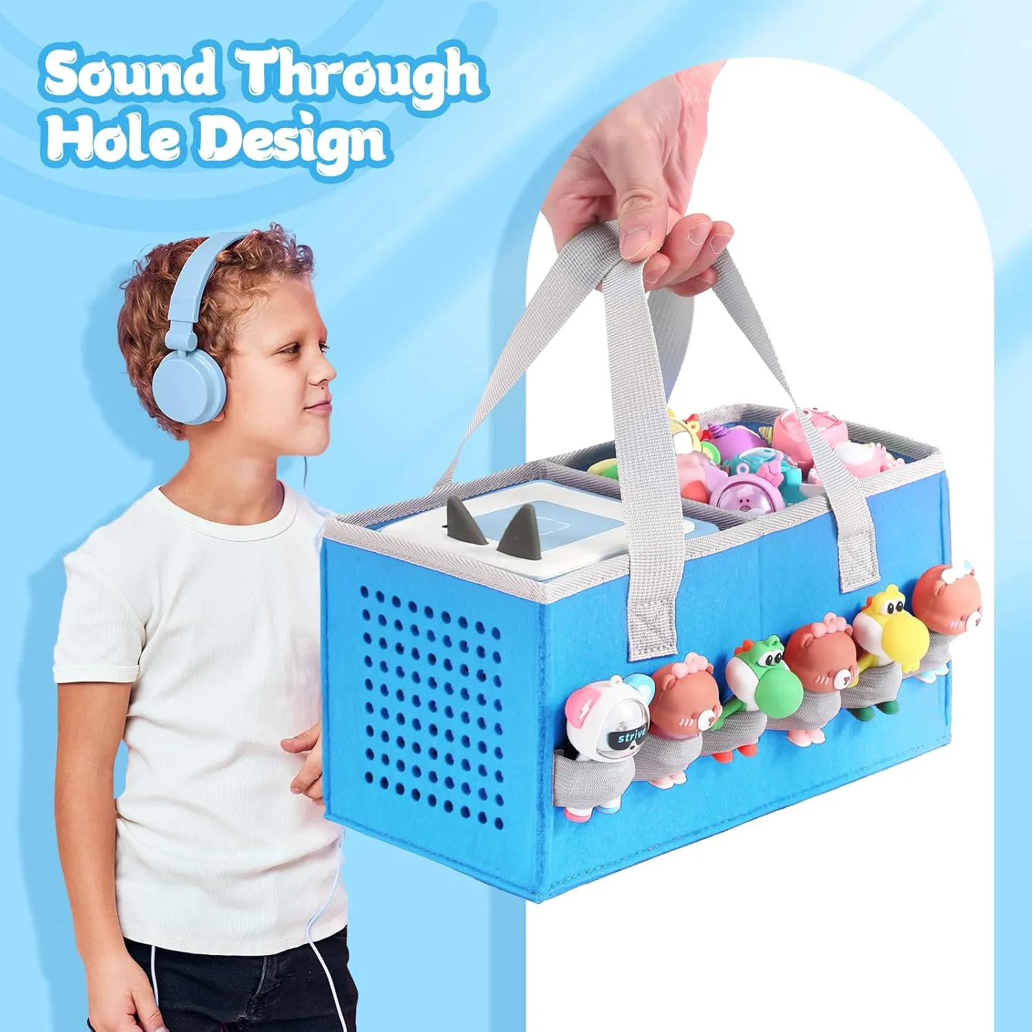Portable Carrying Case Compatible with Toniebox Starter Set and Tonies Figurines,Travel Felt Cloth Musical Toy Folding Bag for Toniebox Accessories (Blue)