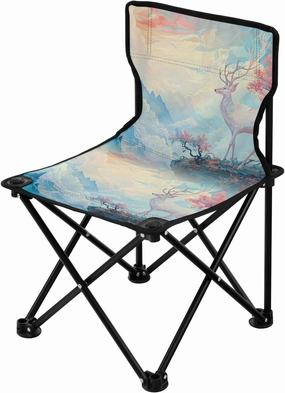Portable Camping Folding Chairs Foldable Chair Small Deer Painting 2 Lightweight Backpacking Outdoor Outside Fishing