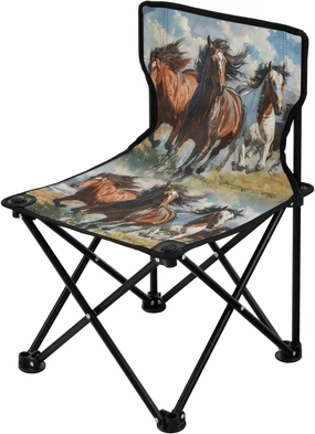 Portable Camping Folding Chairs Foldable Chair Small Galloping Horses Painting Lightweight Backpacking Outdoor Outside Fishing