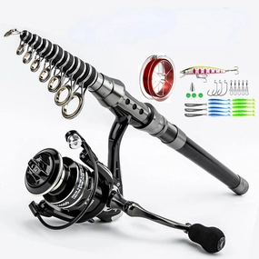 Portable Carbon Fiber Fishing Rod and Reel Combo Set for Catching Large Bass with Accessories