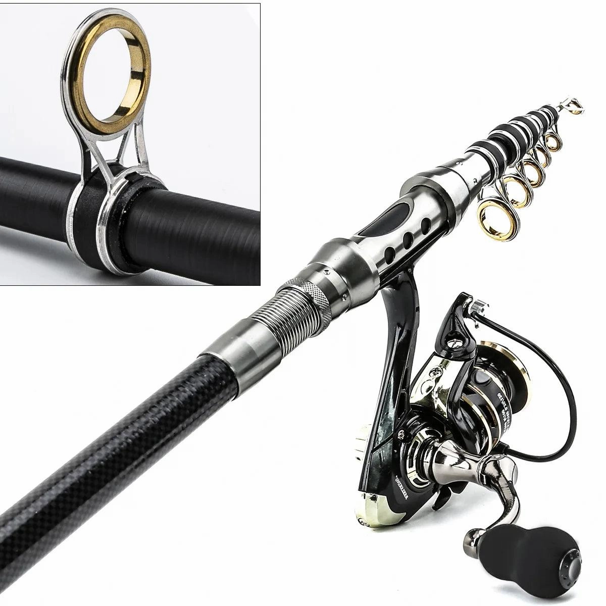 Portable Carbon Fiber Fishing Rod and Reel Combo Set for Catching Large Bass with Accessories