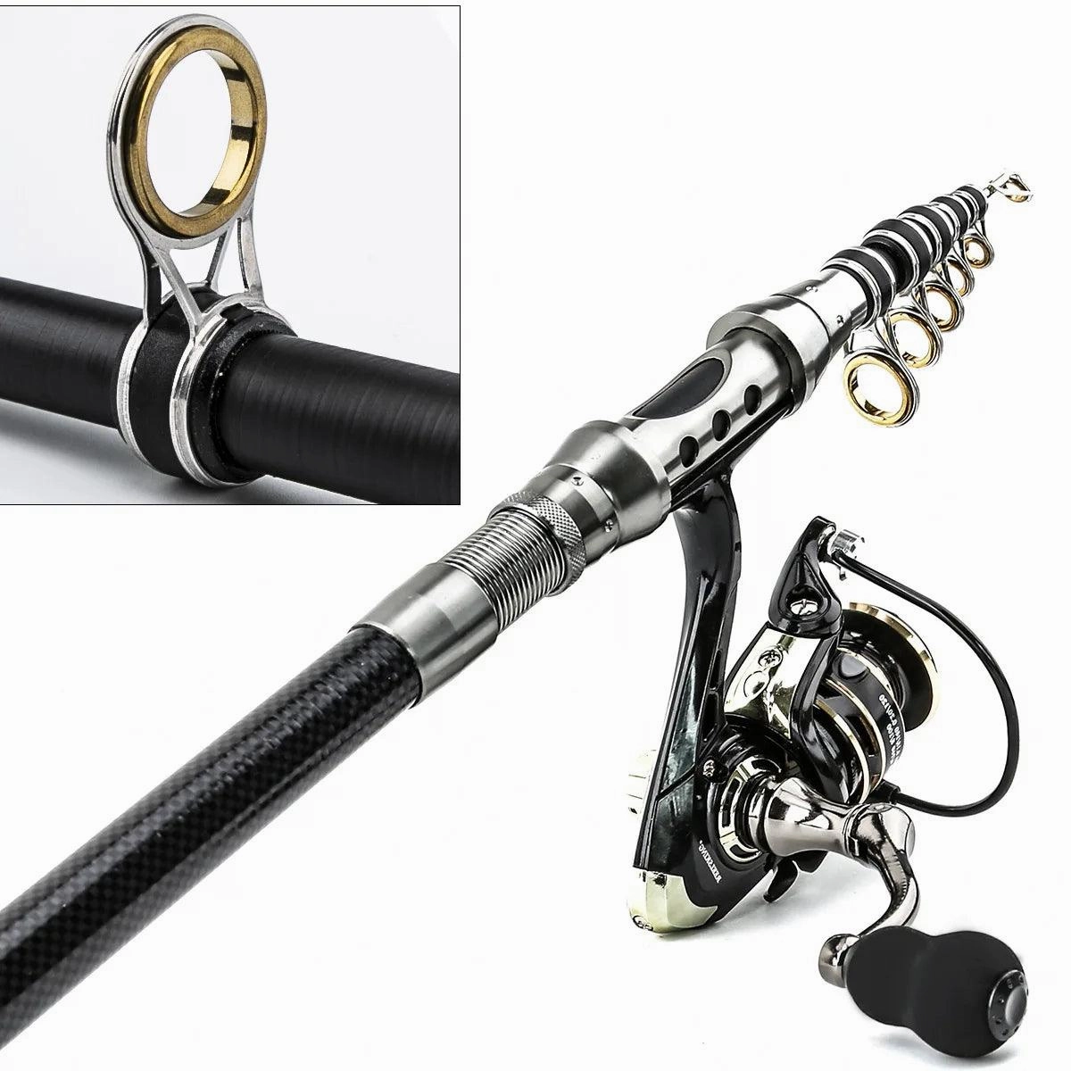 Portable Carbon Fiber Fishing Rod and Reel Combo Set for Catching Large Bass with Accessories