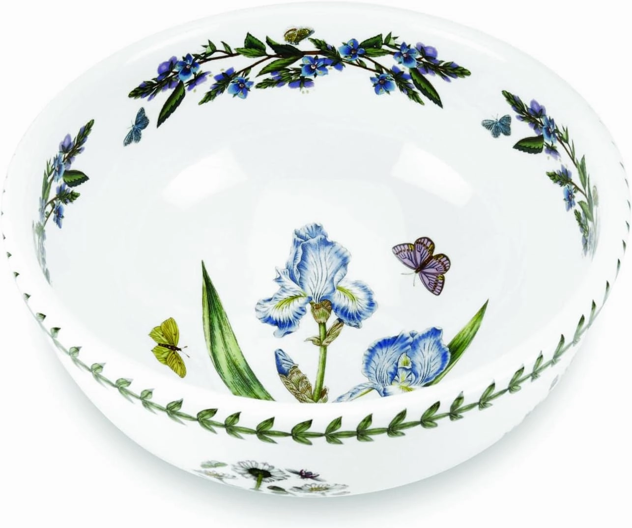 Portmeirion Botanic Garden 9" Salad Bowl, Assorted Floral Motifs, Fine Earthenware, Chip-Resistant - Dishwasher, Microwave, Freezer, Oven Safe - Made in England