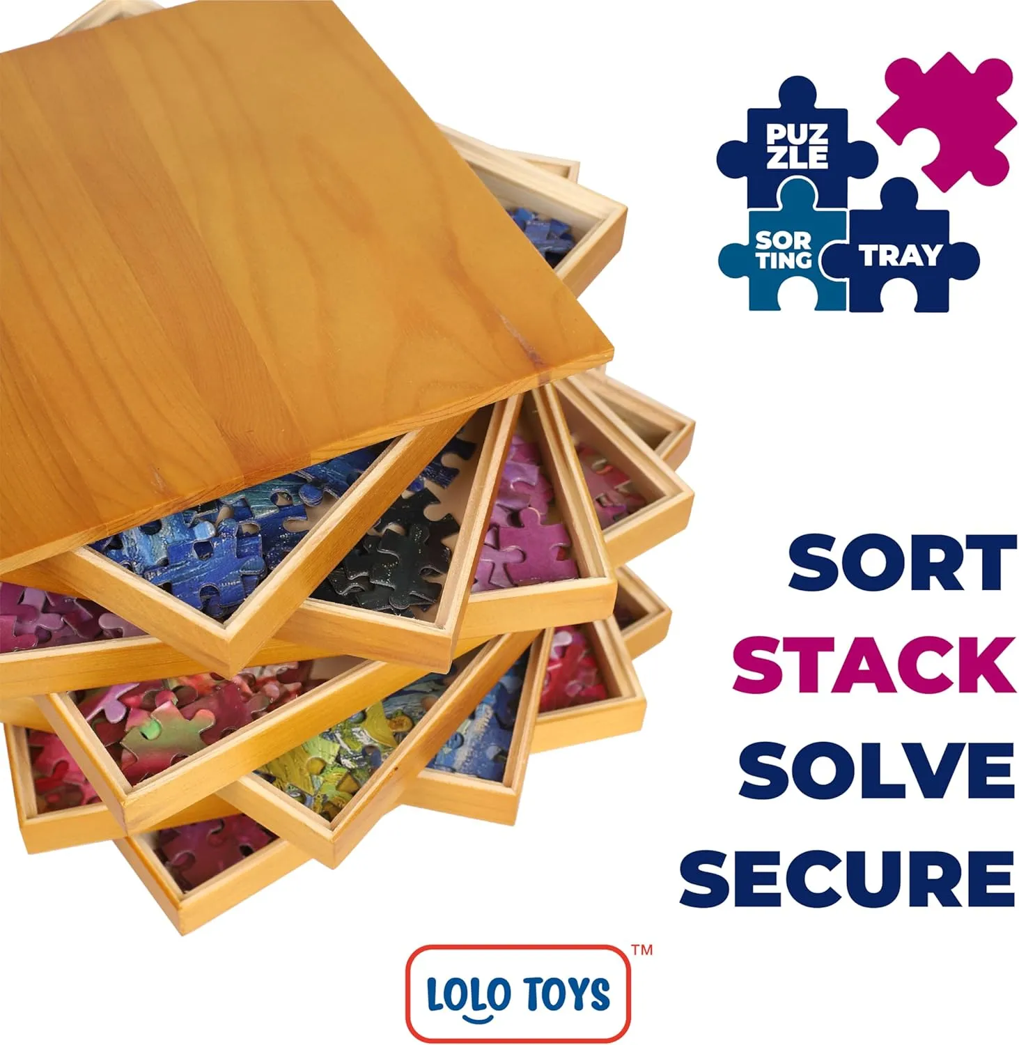 Premium Wooden Puzzle Sorting Trays Stackable – 10 x 10 inch, Stackable Jigsaw Puzzle Organizer for Sorting up to 2000 Pieces – Durable Puzzle Piece Sorter Trays