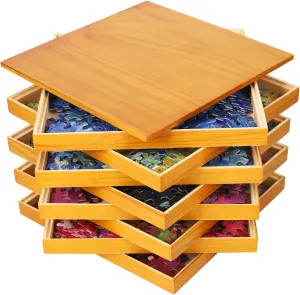 Premium Wooden Puzzle Sorting Trays Stackable – 10 x 10 inch, Stackable Jigsaw Puzzle Organizer for Sorting up to 2000 Pieces – Durable Puzzle Piece Sorter Trays