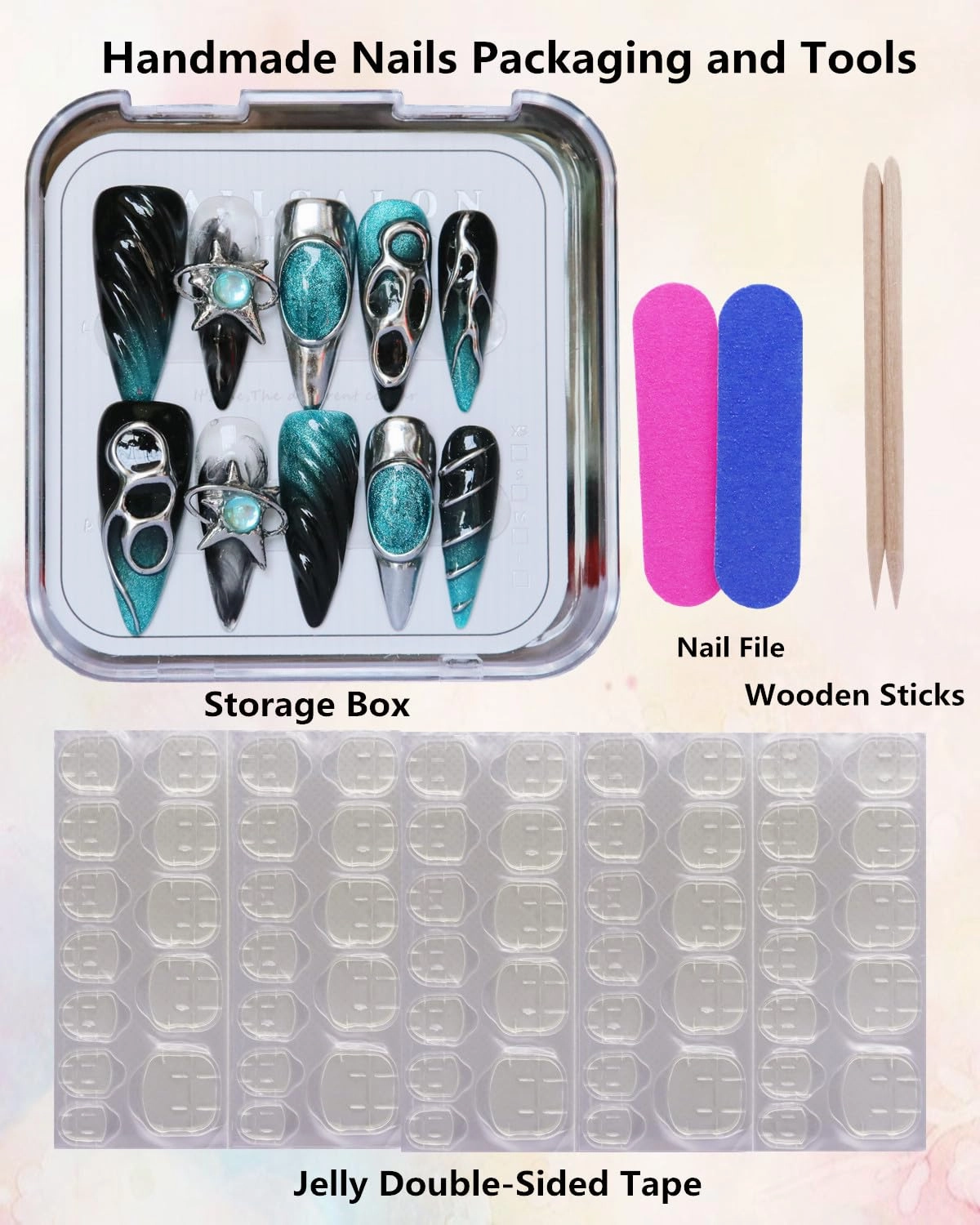 Press on Nails Handmade Nails Luxury Reusable Fake Nails For Girls long Almond Armor Tip Black Blue Diamonds Hand Painted Salon Loveful Design Acrylic GelUV Finished 3D Nails 10PCS (A036,M)