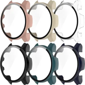Protective Case Compatible with Garmin Forerunner 255 255-Music/255S 255S-Music Screen Protector Hard PC Full Cover Tempered Glass Shell Protector Cases for Forerunner 255/255S/ Case (for 255,6A)