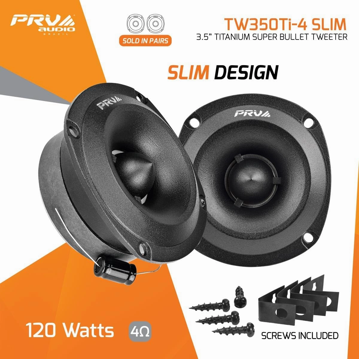 PRV AUDIO Super Tweeters for Car Audio, 3.5 Inch Bullet Tweeter Pair 240 Watts, PRV Tweeter TW350Ti-4 Slim Titanium Bullet PRO Shallow Tweeters Speakers 4 Ohm - Ultra Slim Easy to Mount