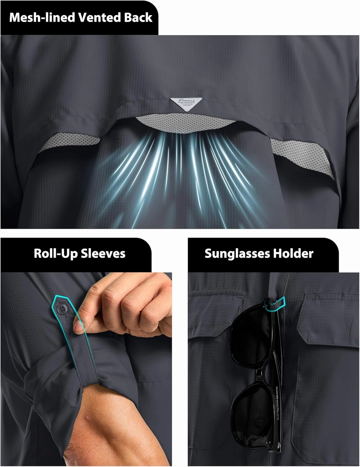 Pudolla Men's Sun Protection Fishing Shirt Lightweight Long Sleeve UPF 50  Hiking Shirt for Men Outdoor Travel with Pockets