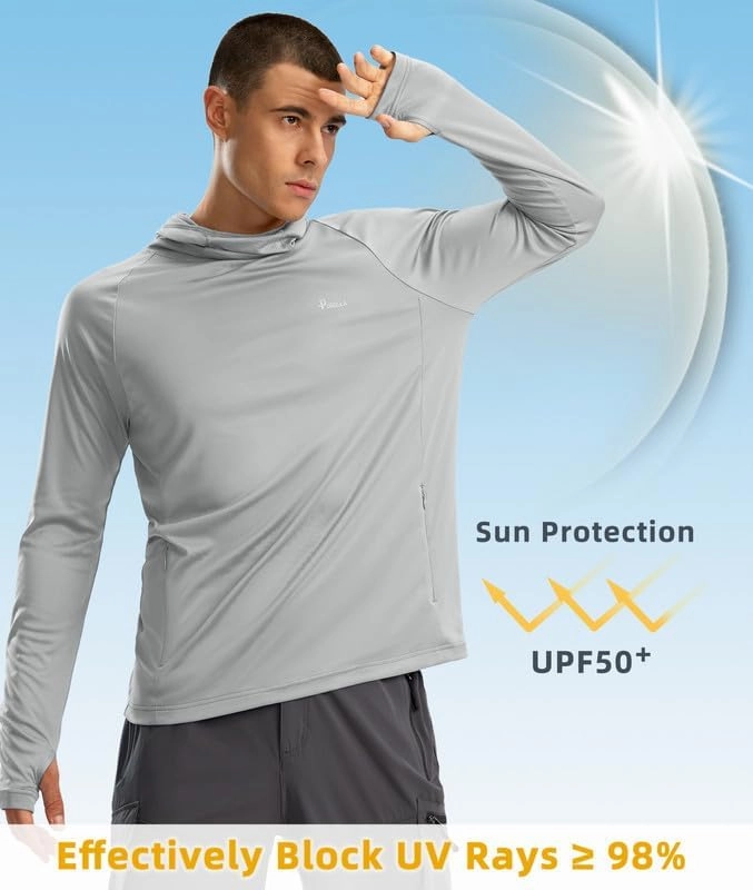 Pudolla Men's Sun Protection Hoodie UPF 50  Fishing Hiking Shirt UV Shirts with Mask for Men Long Sleeve Lightweight