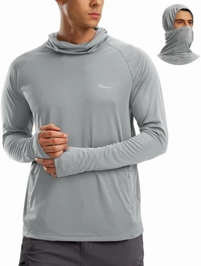 Pudolla Men's Sun Protection Hoodie UPF 50  Fishing Hiking Shirt UV Shirts with Mask for Men Long Sleeve Lightweight