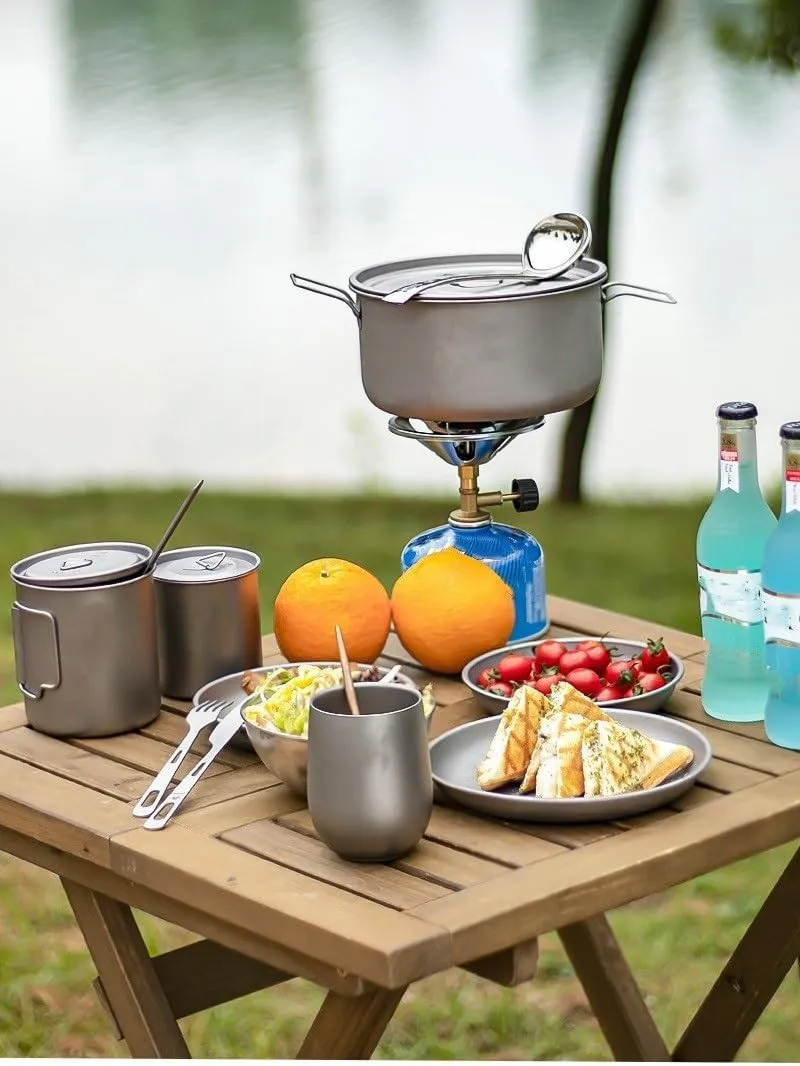 Pure Titanium Cooking Pot 1800ML, Lightweight And Portable Tableware, Suitable For Outdoor Camping And Fishing