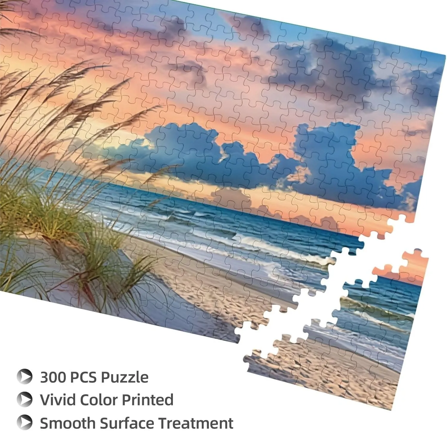 Puzzles for adults 300 pieces jigsaw puzzles Beach sunset Formation wooden Wall Art Pictures for Living Room Props Toys 14.9 x 10.2 in