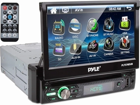 Pyle PLTS78DUB Single DIN Car Stereo Receiver - 7" Touchscreen Display, CD/DVD Player, Bluetooth Audio & Hands-Free Calling, In-Dash Multimedia System with Rear Camera, AM/FM Radio, and 320W Power