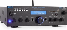 Pyle Wireless Bluetooth Power Amplifier System- 200W Peak Power Dual Channel Sound Audio Stereo Receiver w/USB,SD,AUX,MIC in w/Echo Effect for Karaoke,Radio,LCD Display,RCA input, Studio Use- PDA6BU