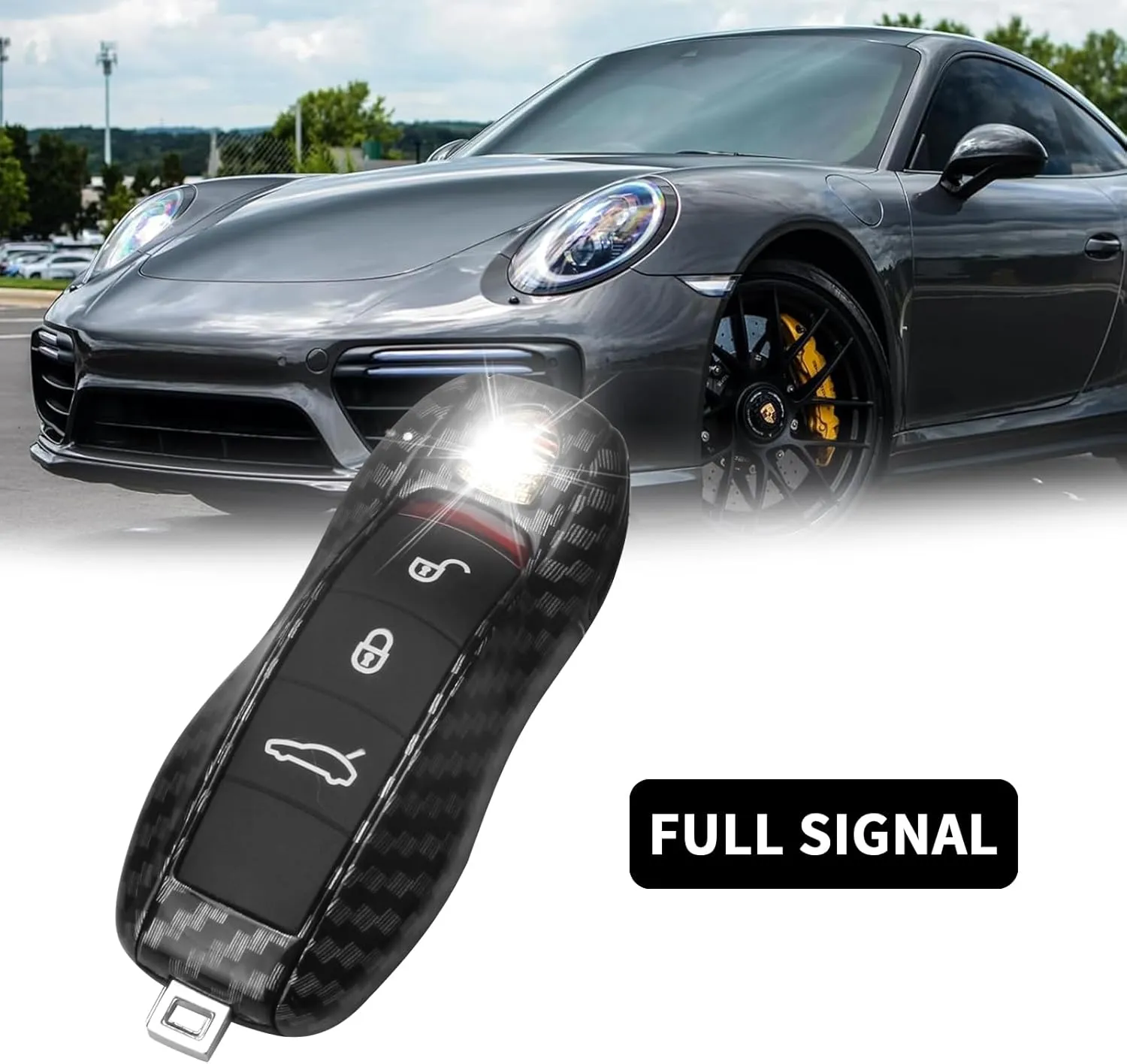 QBUC for Porsche Key Fob Cover,3-Piece Painted Key Shell Compatible with Porsche Cayenne Panamera Macan 911 Boxter Cayman (Carbon Look)