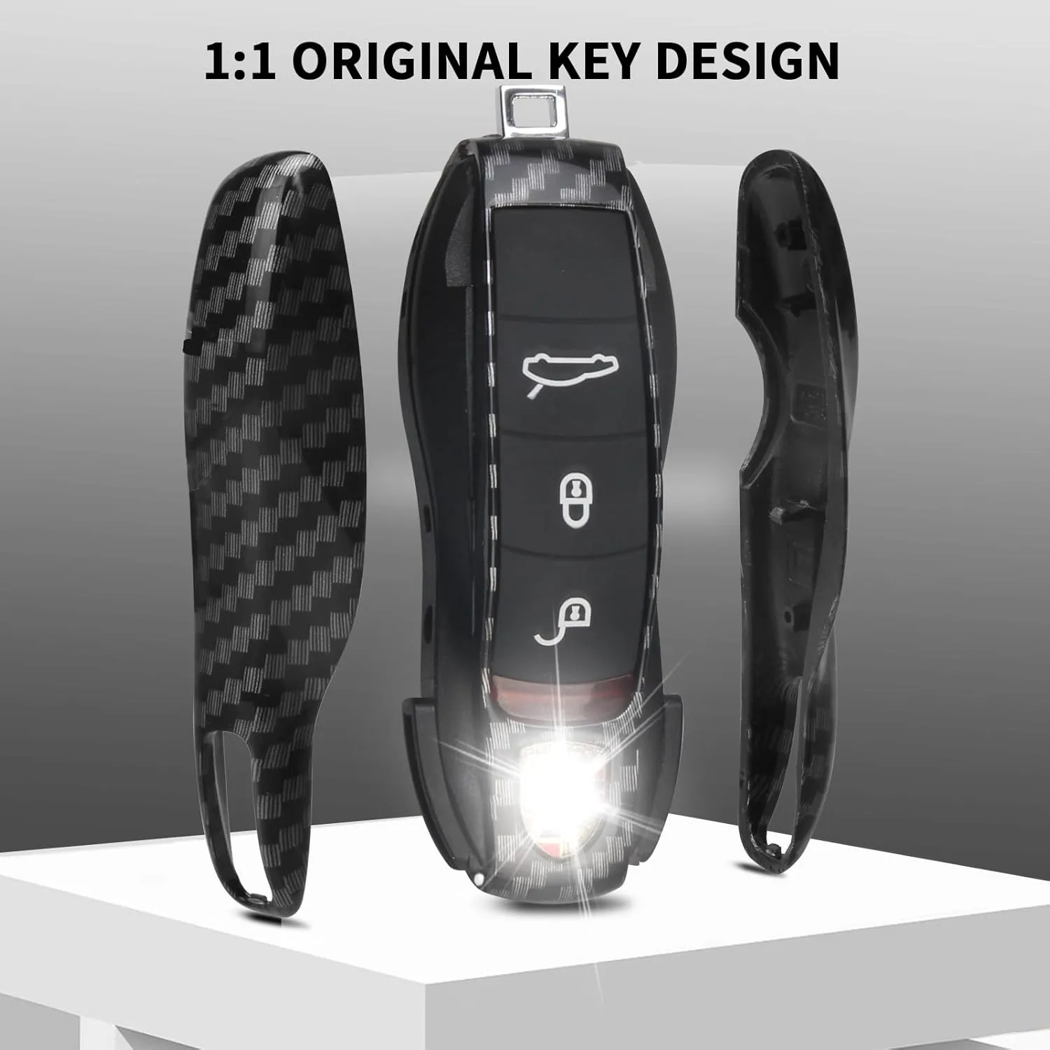 QBUC for Porsche Key Fob Cover,3-Piece Painted Key Shell Compatible with Porsche Cayenne Panamera Macan 911 Boxter Cayman (Carbon Look)