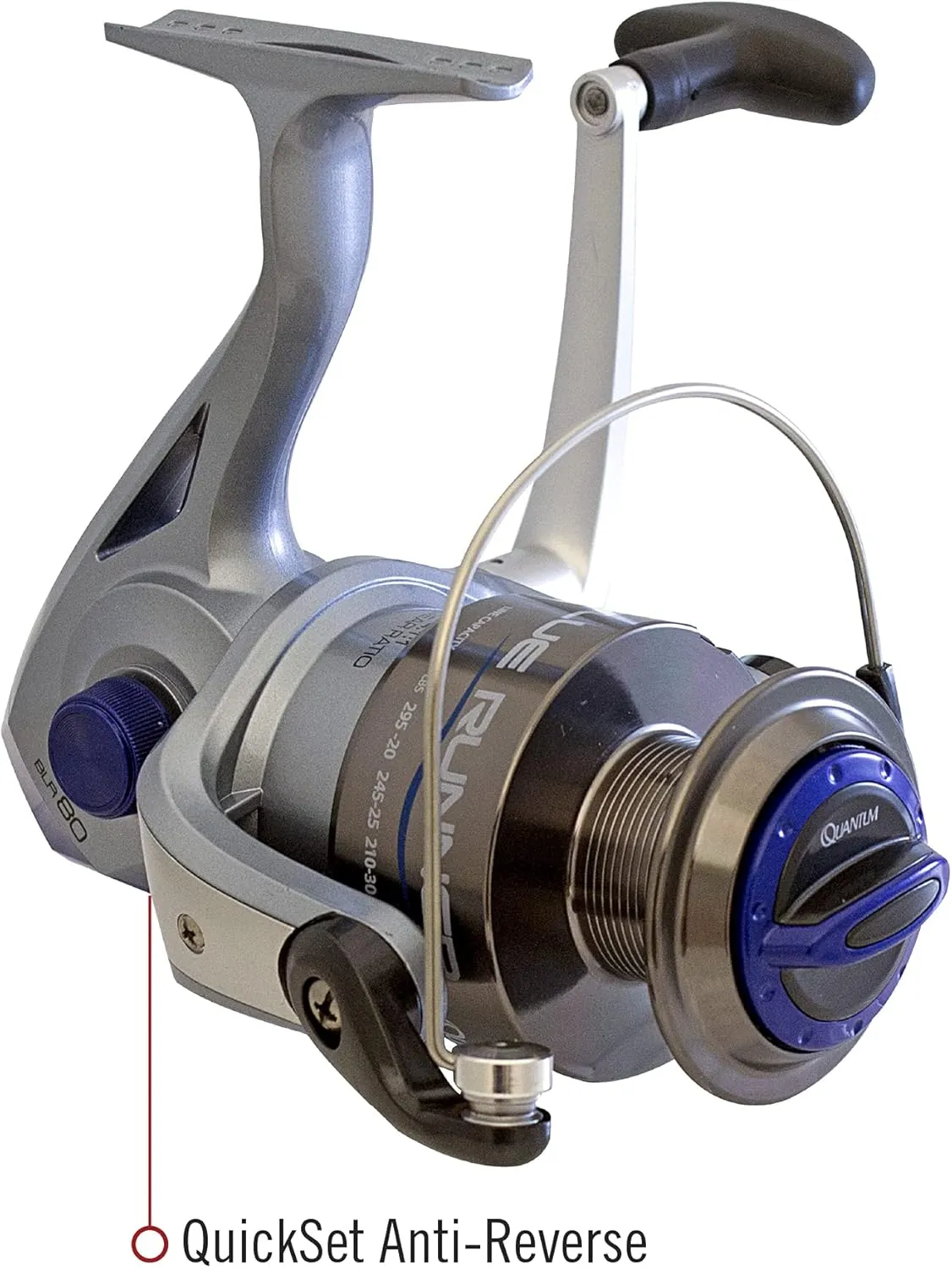 Quantum Blue Runner Spinning Fishing Reel, Changeable Right- or Left-Hand Retrieve, Lightweight Composite Body, TRU Balance Rotor, Blue, Clam Packaging