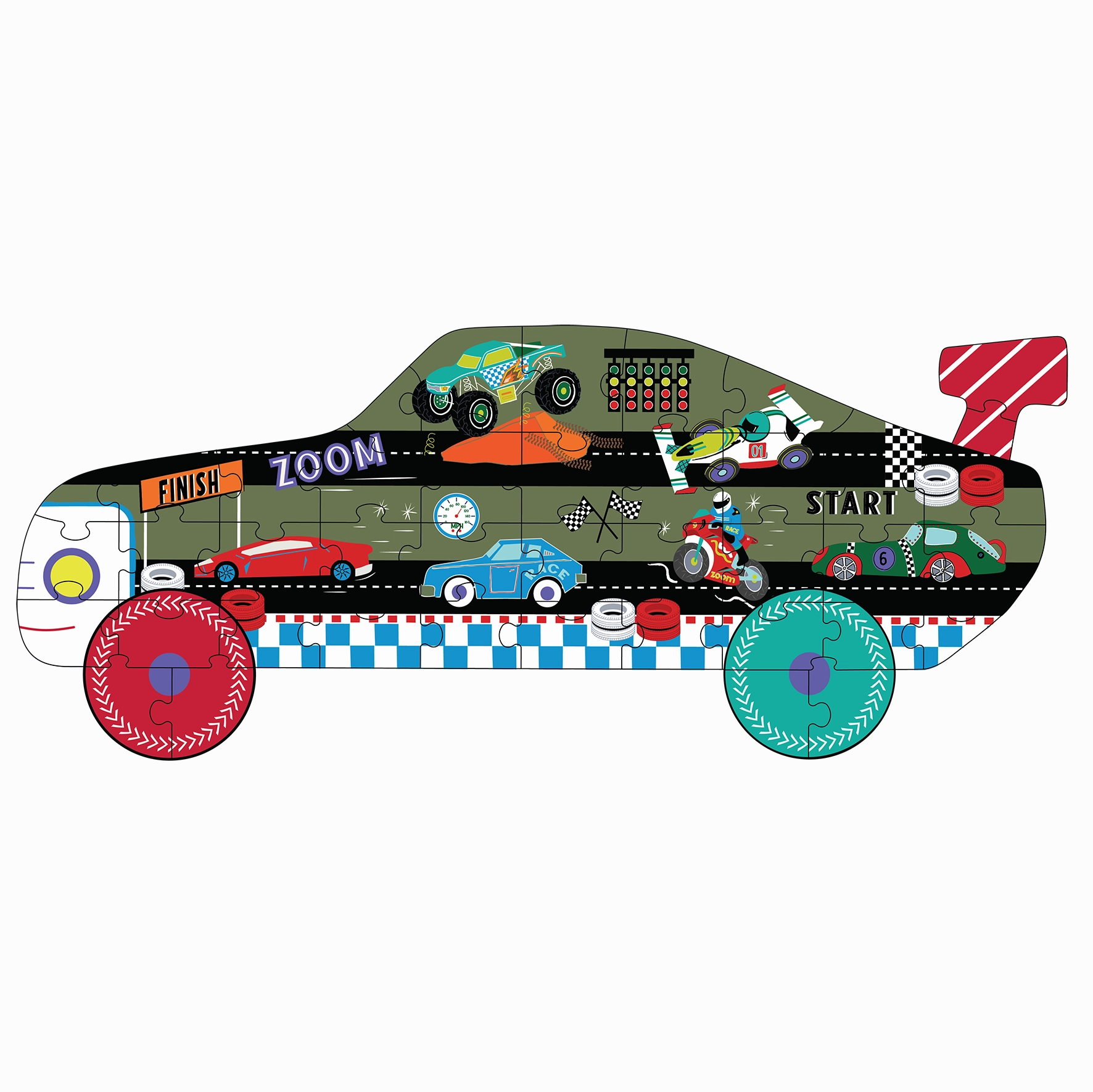 Racing Car Shaped Puzzle in Shaped Box - 40 pieces