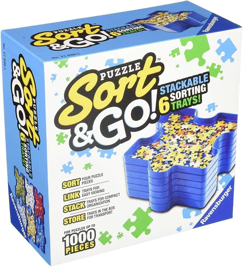 Ravensburger Sort and Go Jigsaw Puzzle Accessory - Robust Plastic Sorting Trays for Easy Puzzle Organization | Accommodates up to 1000 Piece Puzzles | Stackable and Portable Design | Blue