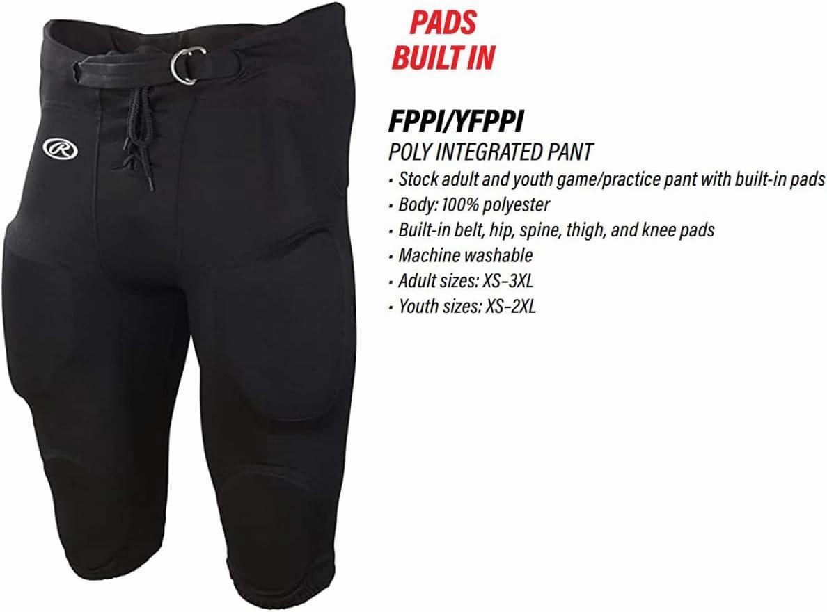 Rawlings Fppi Lightweight Football Pants | Integrated Pads | Practice/Game Use | Adult Sizes | Multiple Colors