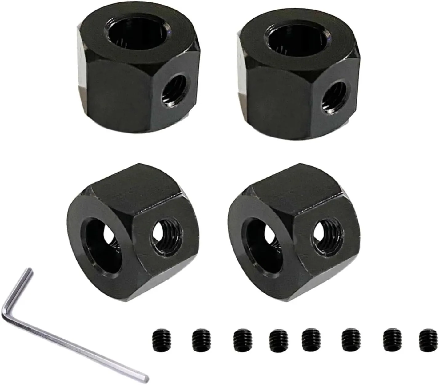 RC Car Accessories for WPL D12 D42 1/10 RC Truck Car 4pcs Rubber Drift Tires Upgrade Wheel Hubs Rubber Soft Tires Car Spare Parts Accessories Children for Toys(Black 12mm Adapter)
