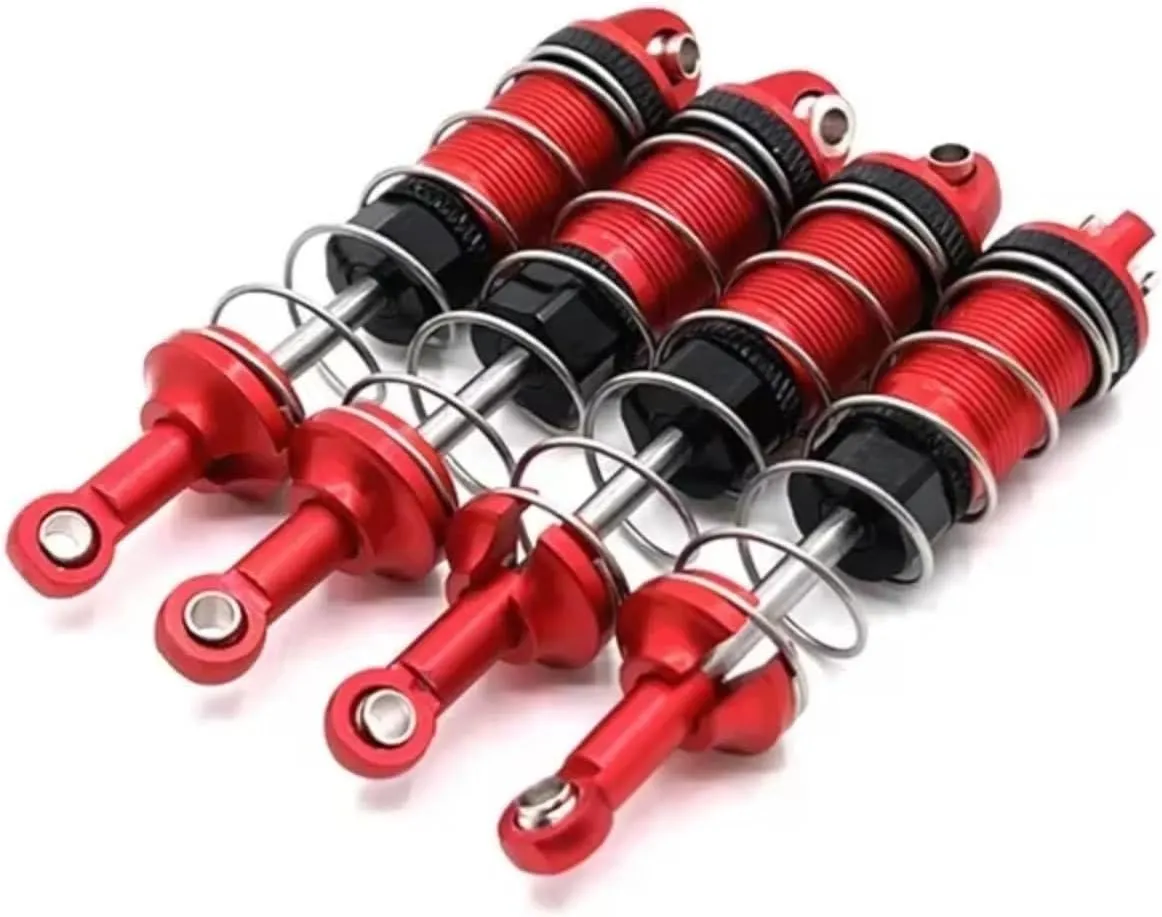 Rc Shock Absorber For Mjx 16207 16208 16209 16210 1/16 4pcs Metal Front And Rear Shock Absorbers Rc Car Parts And Accessories Upgrade, Replacement And Use(Red)