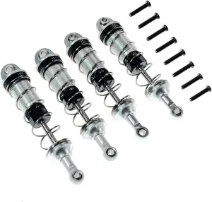 Rc Shock Absorber For MJX For Hyper Go 16207 16208 16209 16210 H16 H16BM Metal Front Shock Absorber Rear Oil Filled Shocks Absorber Rc Car Parts Replacement Use(Silver)