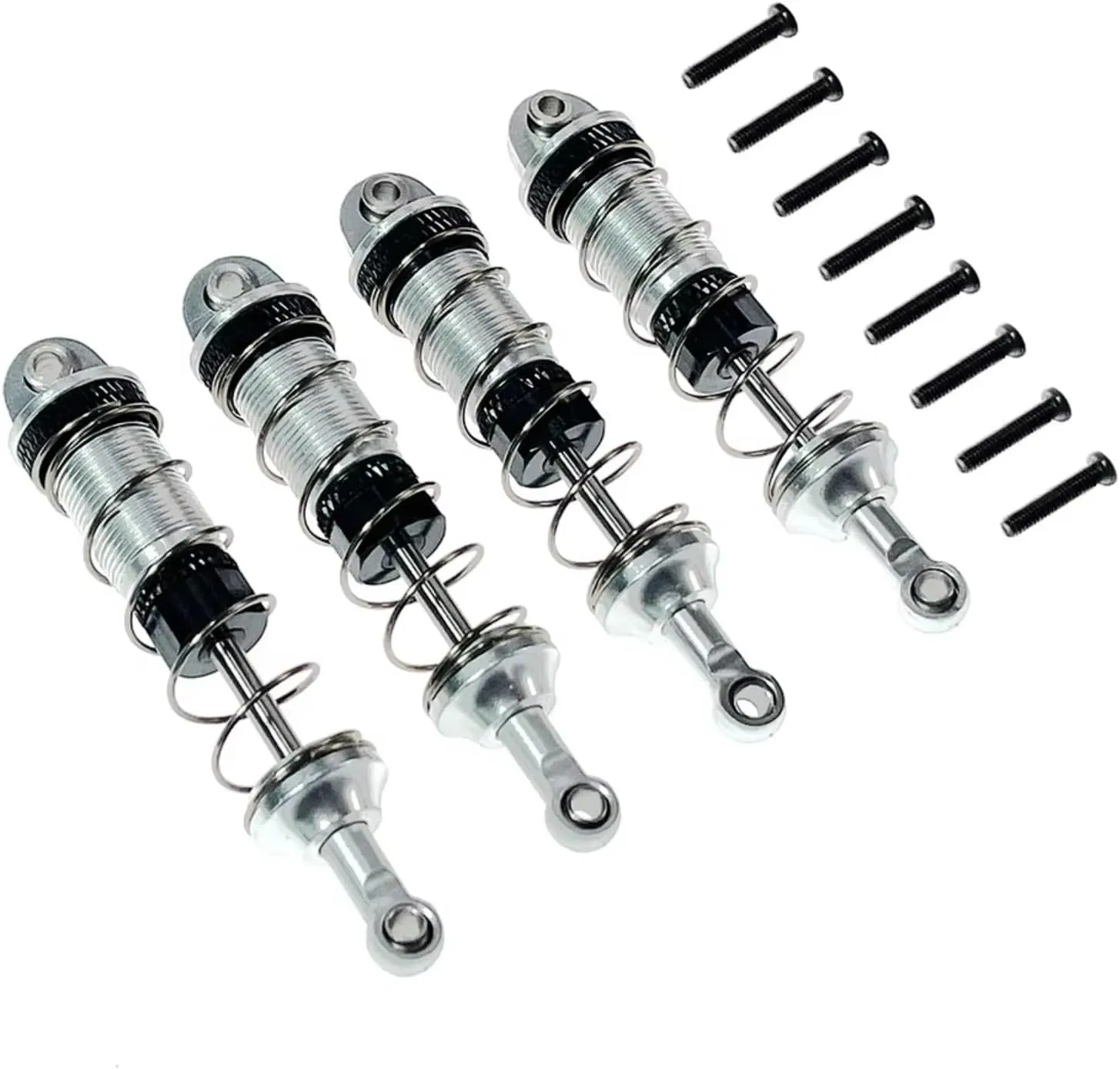 Rc Shock Absorber For MJX For Hyper Go 16207 16208 16209 16210 H16 H16BM Metal Front Shock Absorber Rear Oil Filled Shocks Absorber Rc Car Parts Replacement Use(Silver)