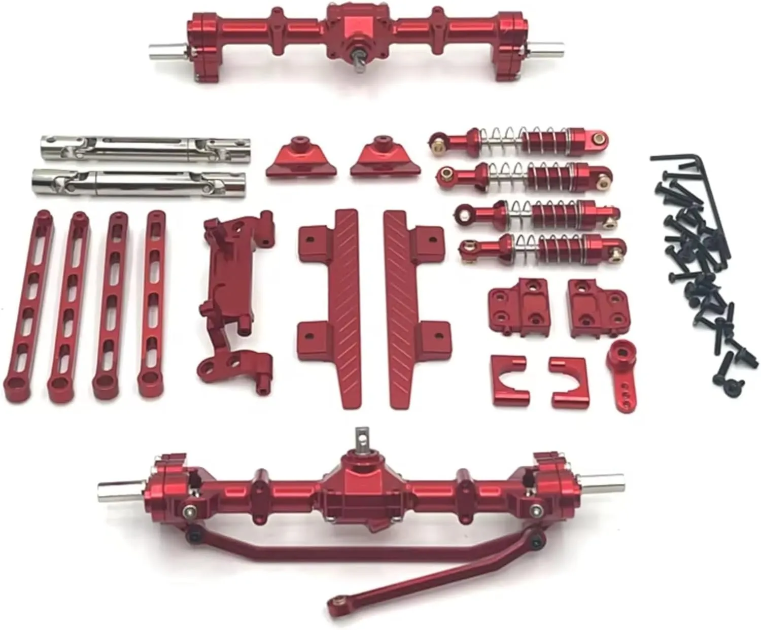 Rc Shock Absorber for MN82 1/12 Metal Front and Rear Portal Axle for Chassis Link Rod Pull Rod Mount Shock Absorber Side Pedal RC Car Upgrade Parts Replacement Use(Red)
