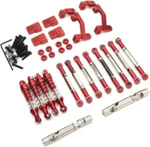 Rc Shock Absorber WPL C14 C24 C24-1 C54 1/16 Metal For Chassis Link Rod Pull Rod Mount Shock Absorber Drive Shaft Set RC Car Upgrade Parts Replacement Use(Red)
