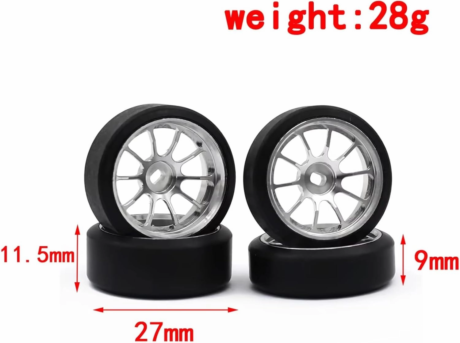 RC Car DIY Parts for Wltoys 284131 K969 K989 for Kyosho for Mini-Z 1/28 1.5 Degrees Hard Plastic Drift Tires Metal Wheel Rim RC Car Upgrade Parts ﻿(Silver)