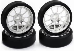 RC Car DIY Parts for Wltoys 284131 K969 K989 for Kyosho for Mini-Z 1/28 1.5 Degrees Hard Plastic Drift Tires Metal Wheel Rim RC Car Upgrade Parts ﻿(Silver)