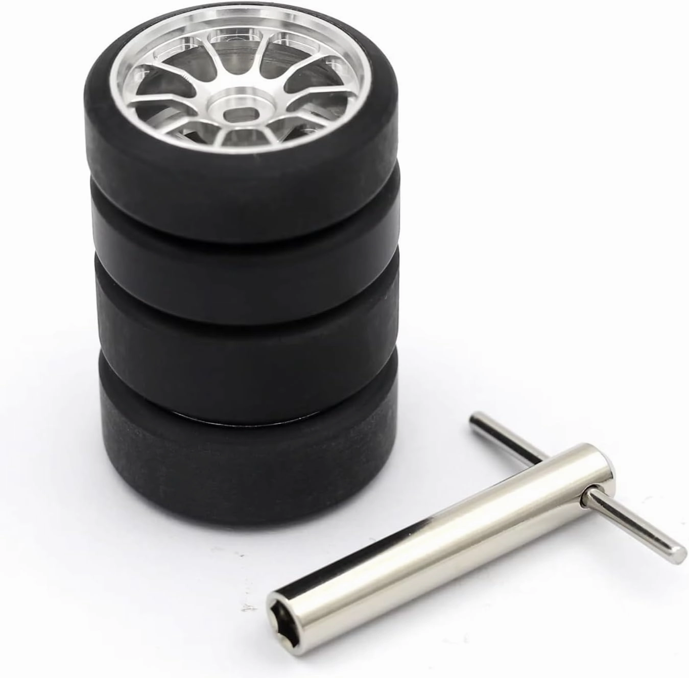 RC Car DIY Parts for Wltoys 284131 K969 K989 for Kyosho for Mini-Z 1/28 1.5 Degrees Hard Plastic Drift Tires Metal Wheel Rim RC Car Upgrade Parts ﻿(Silver)