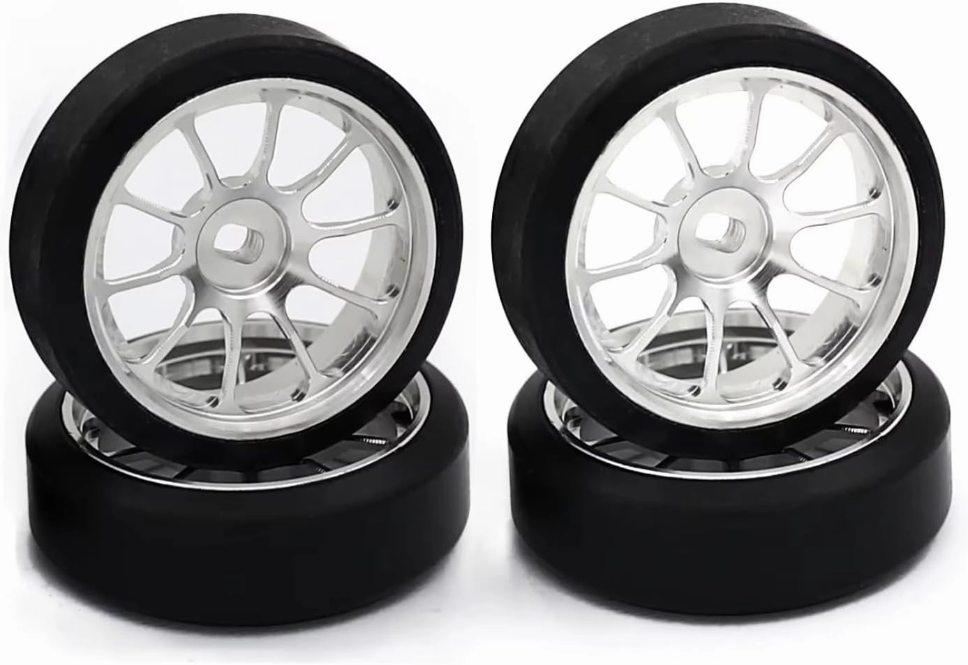 RC Car DIY Parts for Wltoys 284131 K969 K989 for Kyosho for Mini-Z 1/28 1.5 Degrees Hard Plastic Drift Tires Metal Wheel Rim RC Car Upgrade Parts ﻿(Silver)
