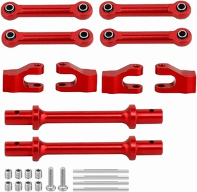 RC Car Upgrade Part for Losi for Mini for LMT 1/18 Aluminum Alloy Front and Rear Anti-Tilt Rod Bar Set RC Monster Truck Car Metal Upgrade Parts(Red)