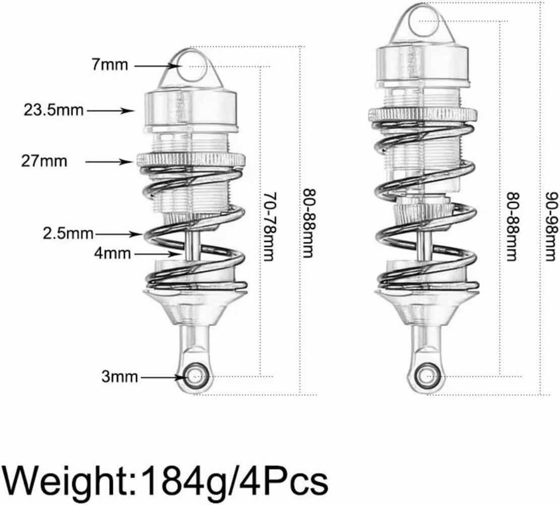 Rc Shock Absorber For Arrma 6S For Felony For Limitless 1:7 1/7 4Pcs Ara330627 Ara330628 Alloy Front Rear Shock Absorbers RC Damper RC Car Parts Replacement(Red)