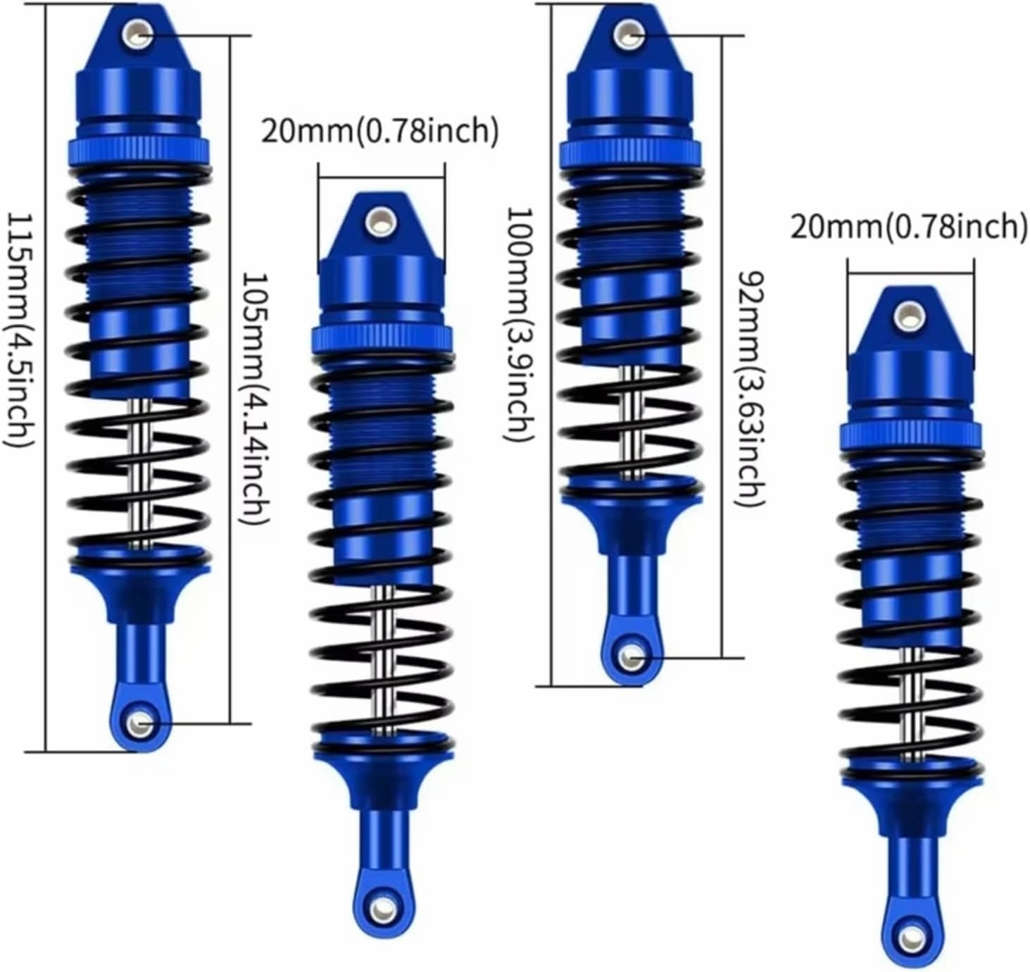 Rc Shock Absorber For Traxxas For Slash 4X4 For VXL 2WD For Rustler For Stampede For Hoss 1/10 Metal Front And Rear Shock Absorber RC Car Parts Replacement Use(Blue)