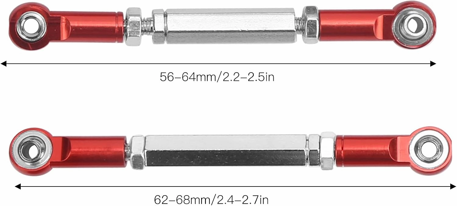 RC Steering Pull Rod, Steering Servo Pull Rod Metal Linkage Arm Tie Rod Ends Connector Camber Link Steering Shaft Spare Parts Upgrade Accessories for WPL RC Car (Red)