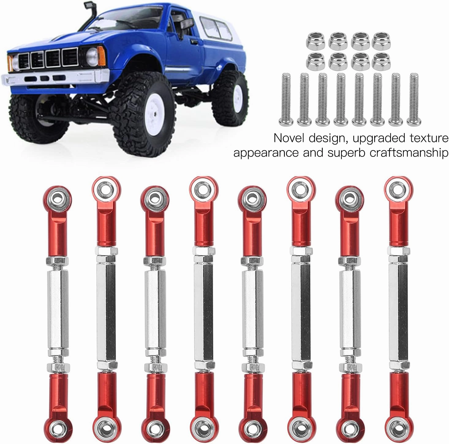 RC Steering Pull Rod, Steering Servo Pull Rod Metal Linkage Arm Tie Rod Ends Connector Camber Link Steering Shaft Spare Parts Upgrade Accessories for WPL RC Car (Red)