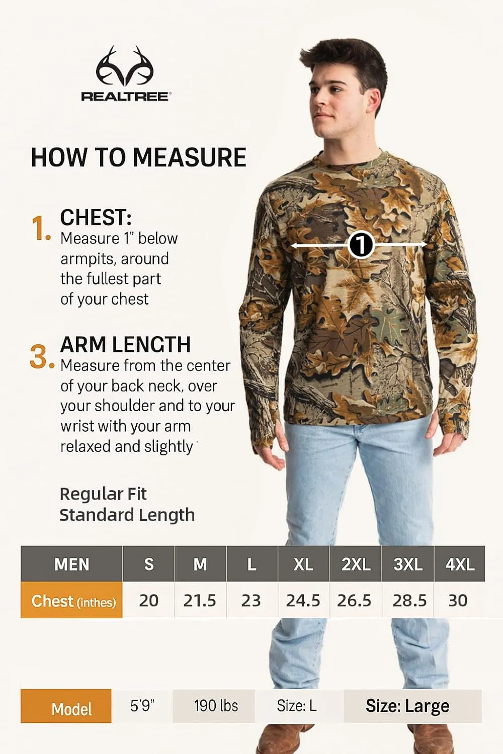 Realtree Men's Camo Shirt Long Sleeve Lightweight for Hunting, Fishing, Running, Hiking, or Camping