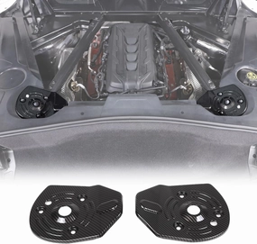 Rear Strut Tower Cover Compatible with Chevrolet Corvette C8 Stingray 2020-2024, ABS Engine Bay Rear Shock Absorbing Tower Protection Panel Cover Trim Accessories, 2PCS (Carbon Fiber Pattern)