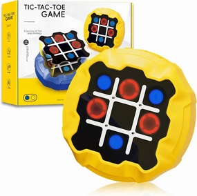 Rechargeable Tic Tac Toe Game, 4-in-1 Compact Handheld Puzzle Game Console, Portable Travel Games for Car Ride, Fun Memory Games Gifts Toys for Boys Girls Kids Adult Ages 3  (Yellow)