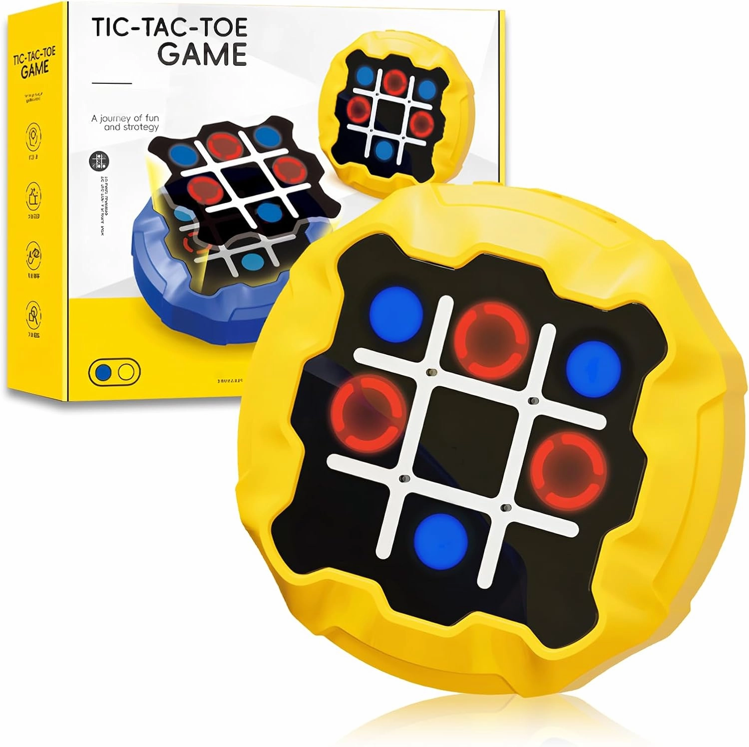 Rechargeable Tic Tac Toe Game, 4-in-1 Compact Handheld Puzzle Game Console, Portable Travel Games for Car Ride, Fun Memory Games Gifts Toys for Boys Girls Kids Adult Ages 3  (Yellow)