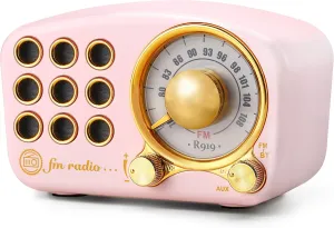 Retro Bluetooth Speaker FM Vintage Radio with Loud Volume, Strong Bass Enhancement, Bluetooth 5.0 Wireless Connection, Loud Volume,TF Card & MP3 Player (Pink)