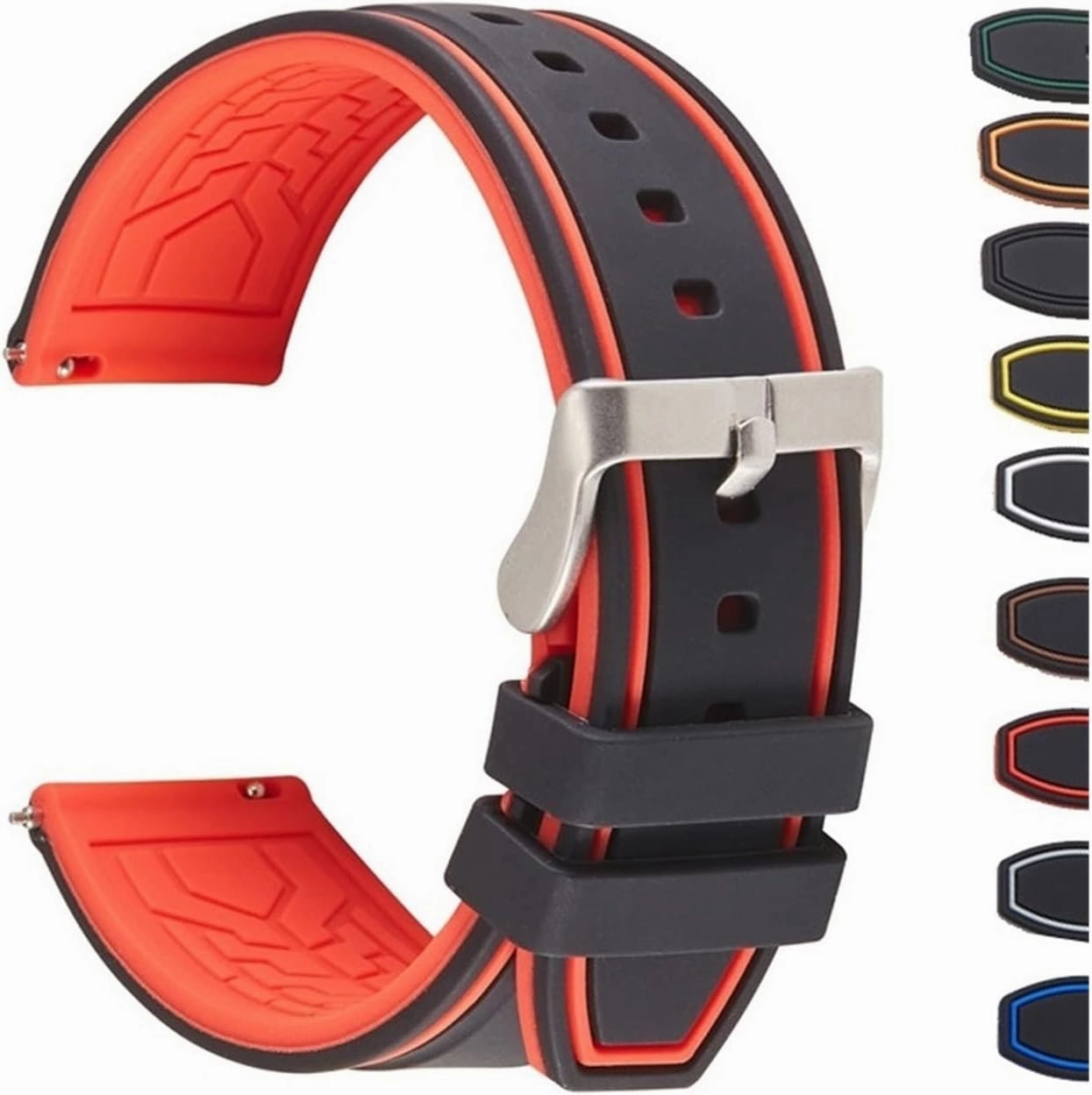 RHAIYAN Silicone Watch Bands 20mm 22mm 24mm Stainless Steel Rubber Strap Replacement Strap Watch Bands Watch Accessories