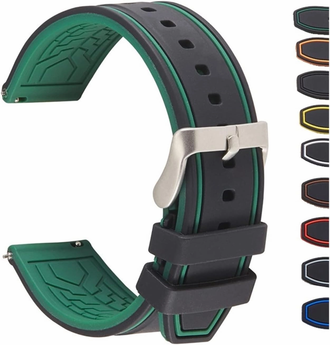 RHAIYAN Silicone Watch Bands 20mm 22mm 24mm Stainless Steel Rubber Strap Replacement Strap Watch Bands Watch Accessories